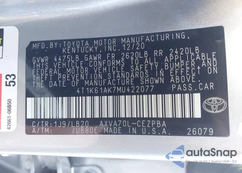 2021 Toyota Camry Xse from USA, damaged, VIN 4T1K61AK7MU422077